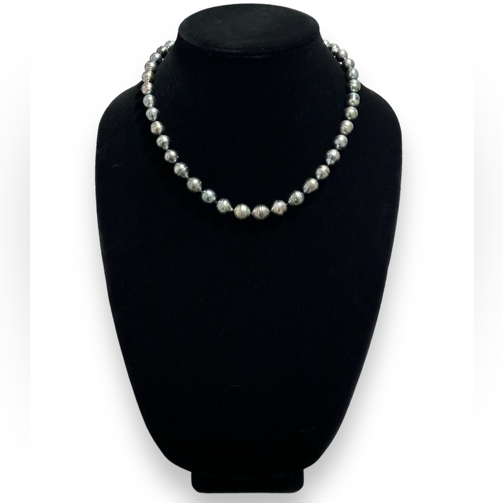 Tahitian Pearl Necklace 18” 14k White Gold Clasp Grey/Black 8-10mm NEW IN BOX - Picture 3 of 12